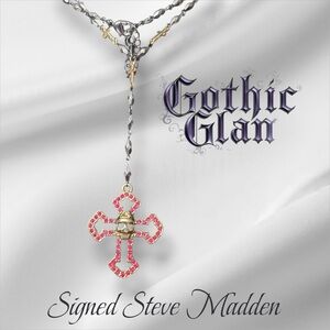 Steve Madden Gothic Glam Pink and Gold Cross Necklace -  27” - 31” w/ 4” drop